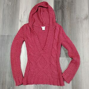 MAURICES V-Neck Hooded Red Knit Pullover Sweater Women's Size Small